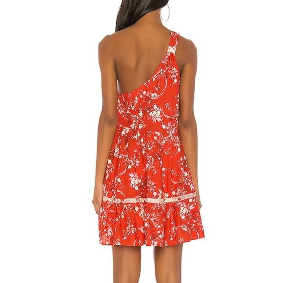 Free People All Mine Red Linen Blend One Shoulder Floral Flowy Boho Mini Dress - Picture 2 of 12
